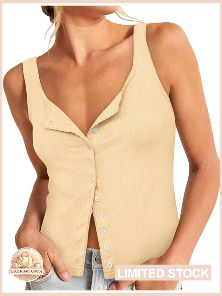 Fitted Knit Crop Tank Top Square Neck Button Down Ribbed Y2k Chic